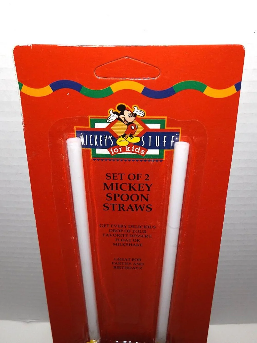 2 – 1990s Vintage Pkg Mickey Spoon Straws Set of 2 Disney #18240 New Sealed